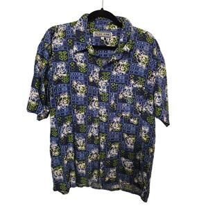 Pacific Scene Men's Rayon Hawaiian Shirt Size Large Geometric & Floral Design
